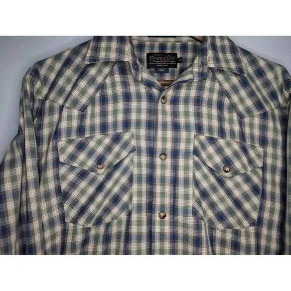 Pendleton Frontier Long Sleeve Snap Button Shirt Men's Small Blue/ Green - Picture 5 of 15